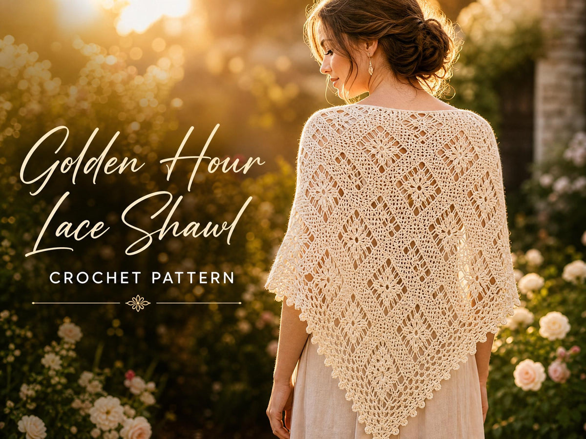 Golden Hour Lace Shawl Crochet Pattern | Heirloom Triangular Wrap (PDF)