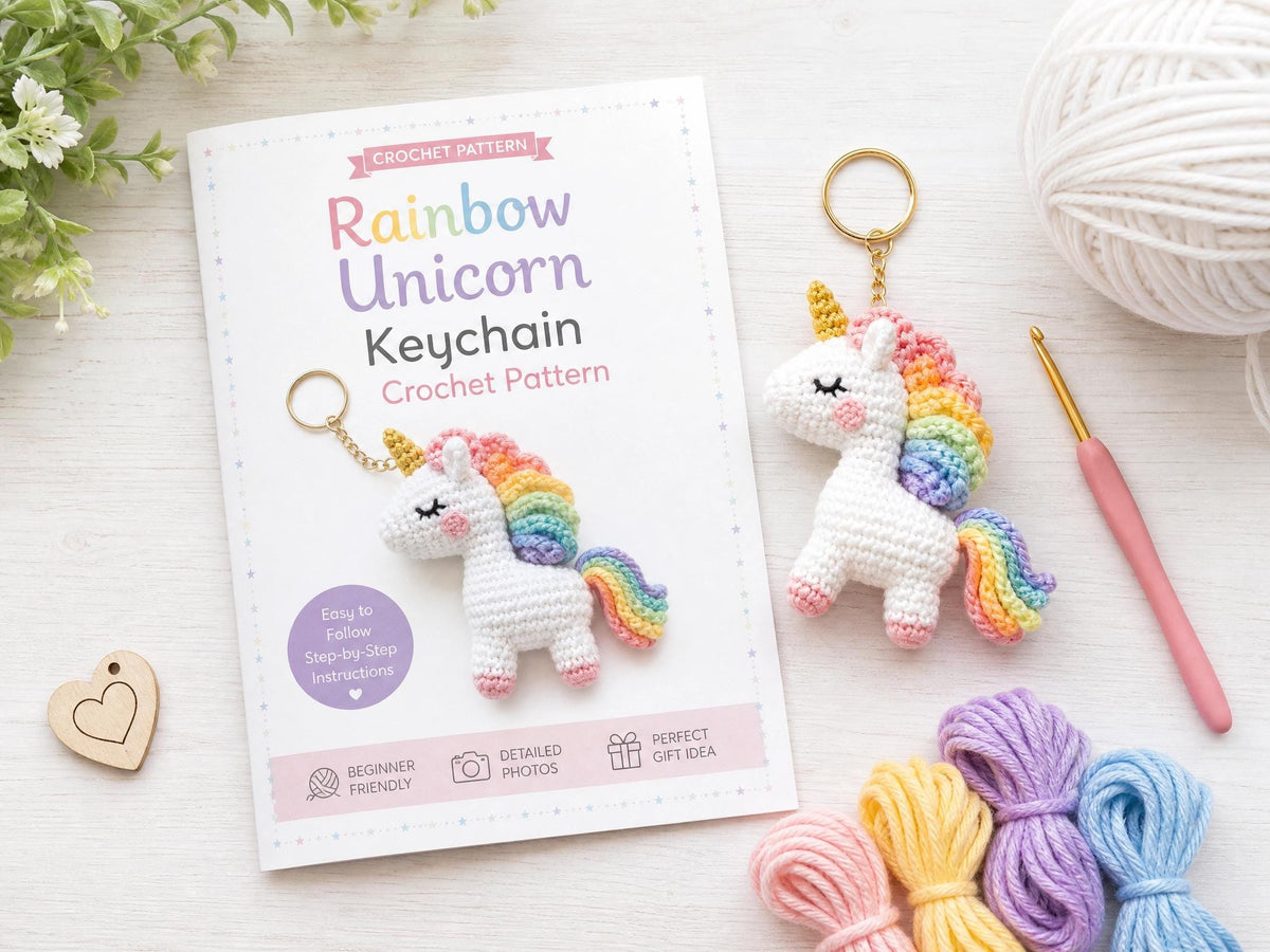 Rainbow Unicorn Keychain Crochet Pattern - Amigurumi PDF - Beginner Friendly DIY Craft - Instant Download