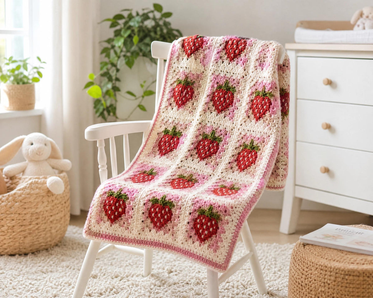 Strawberry Granny Square Crochet Pattern, Beginner Friendly PDF (Instant Download)  + VIDEO