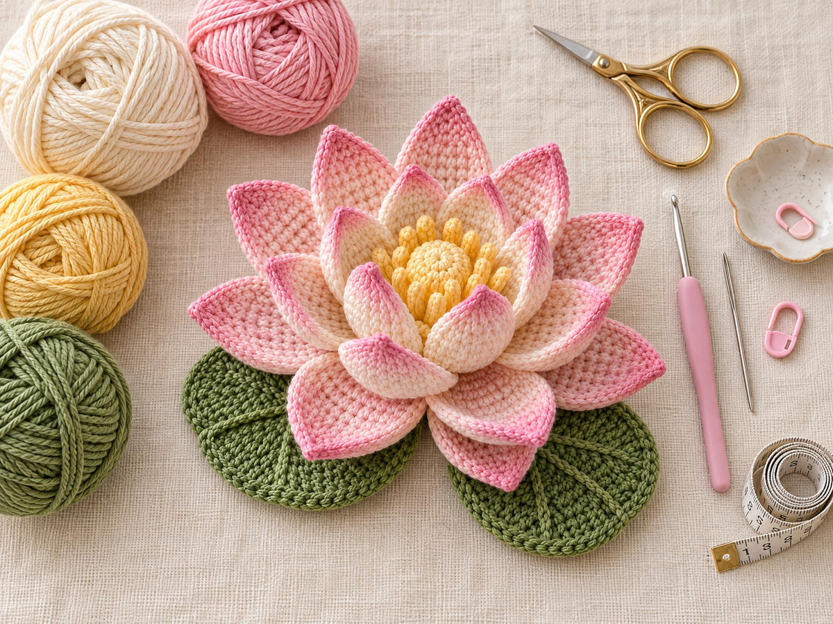 Crochet Lotus Flower Pattern: Beginner-Friendly PDF Tutorial with Layered Petals