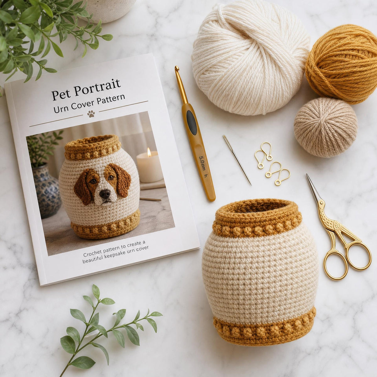Custom Pet Portrait Urn Cover Crochet Pattern | Yarn Painting Keepsake (PDF Download)
