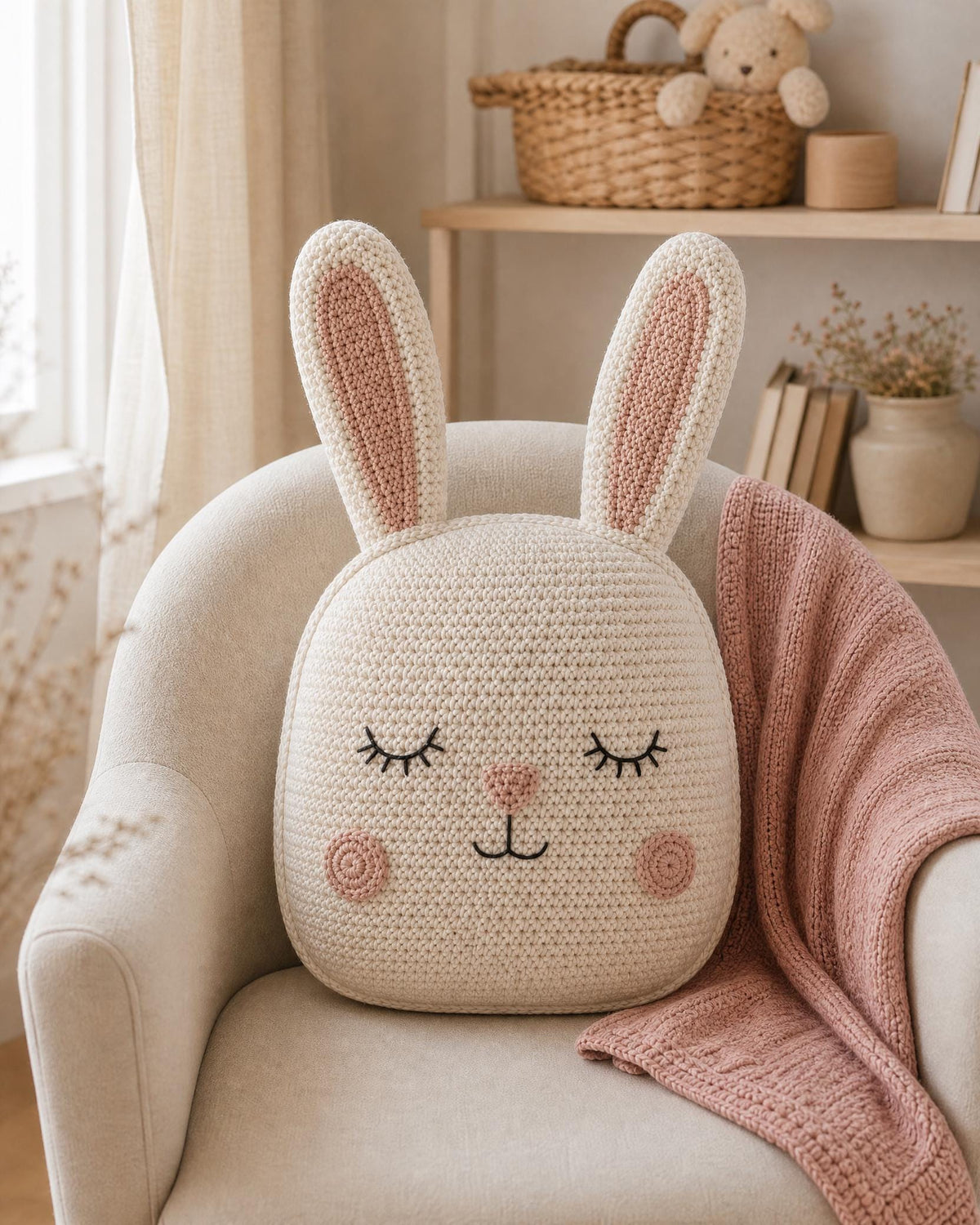 Sleepy Bunny Cushion Crochet Pattern, Beginner Pillow Decor (PDF Download)