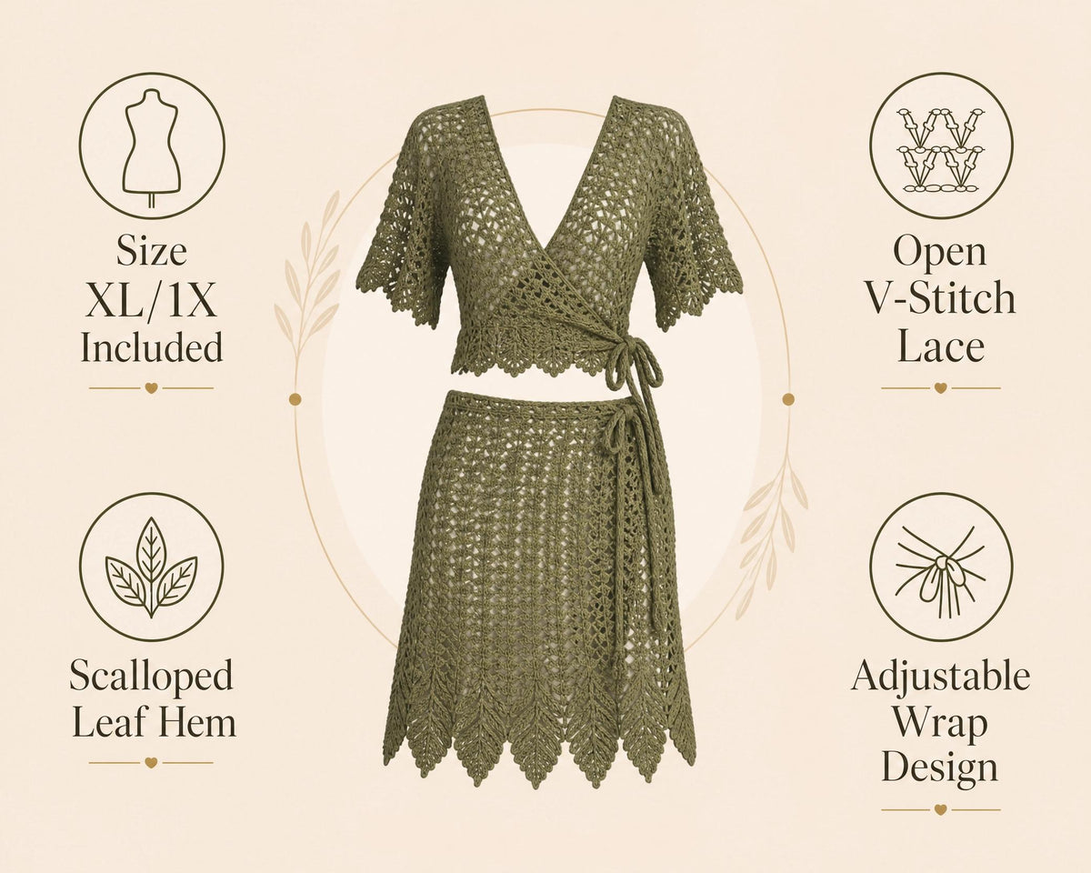 Crochet Halter Top & Wrap Skirt Pattern | Olive Leaf Lace Beach Set (PDF Download)