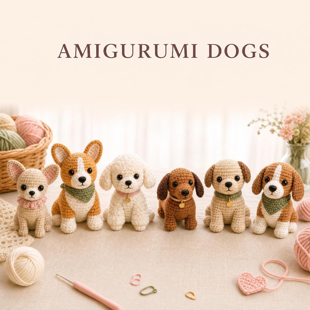 50 Dog Amigurumi Crochet Patterns, Puppy Toys, Keychains, Ornaments (Digital Download)
