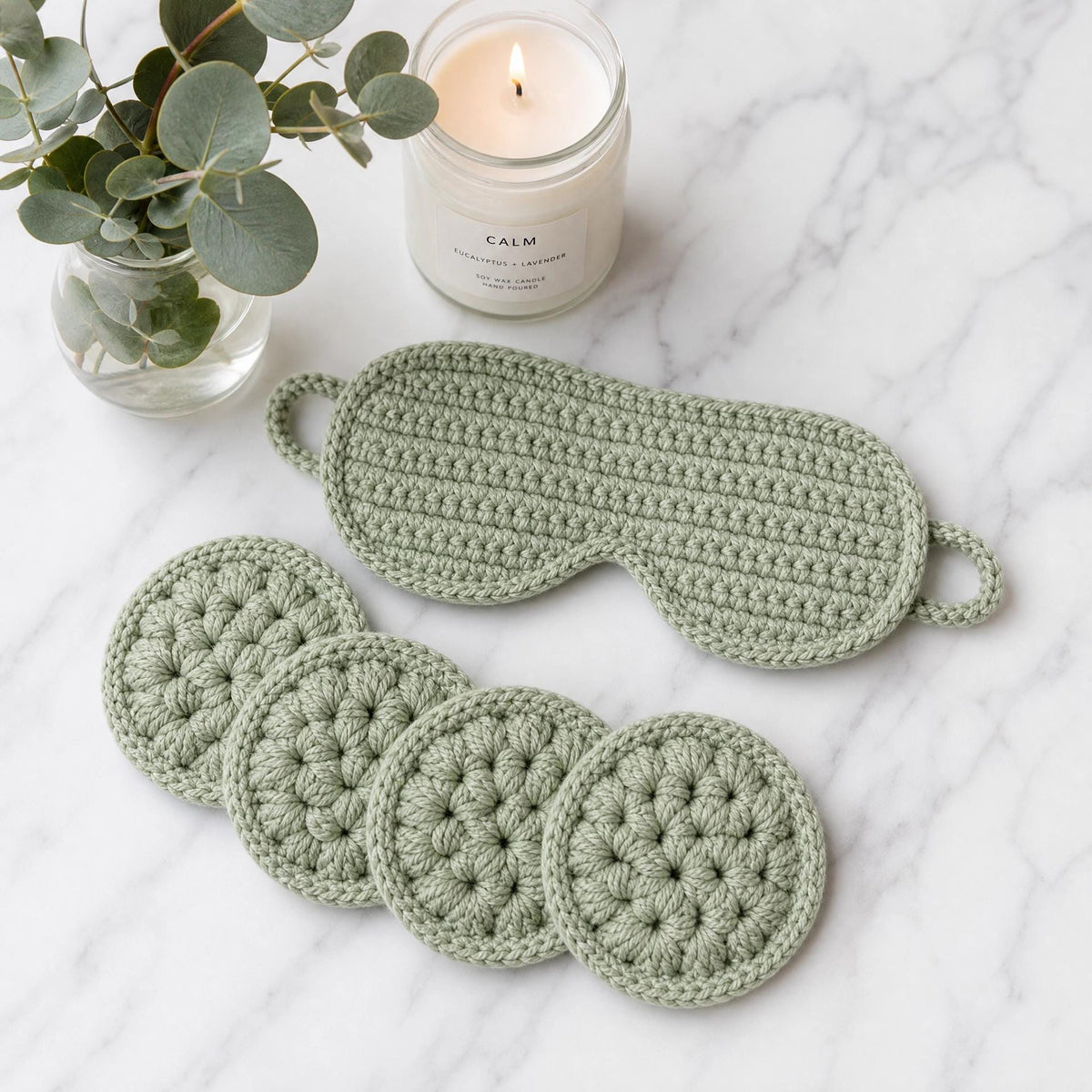 Crochet Spa Set Pattern | Sleep Mask, Face Scrubbies (PDF Download)