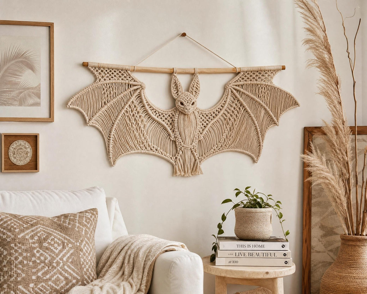 Boho Bat Macrame Wall Hanging Crochet Pattern, Gothic Nursery Art (PDF Download)