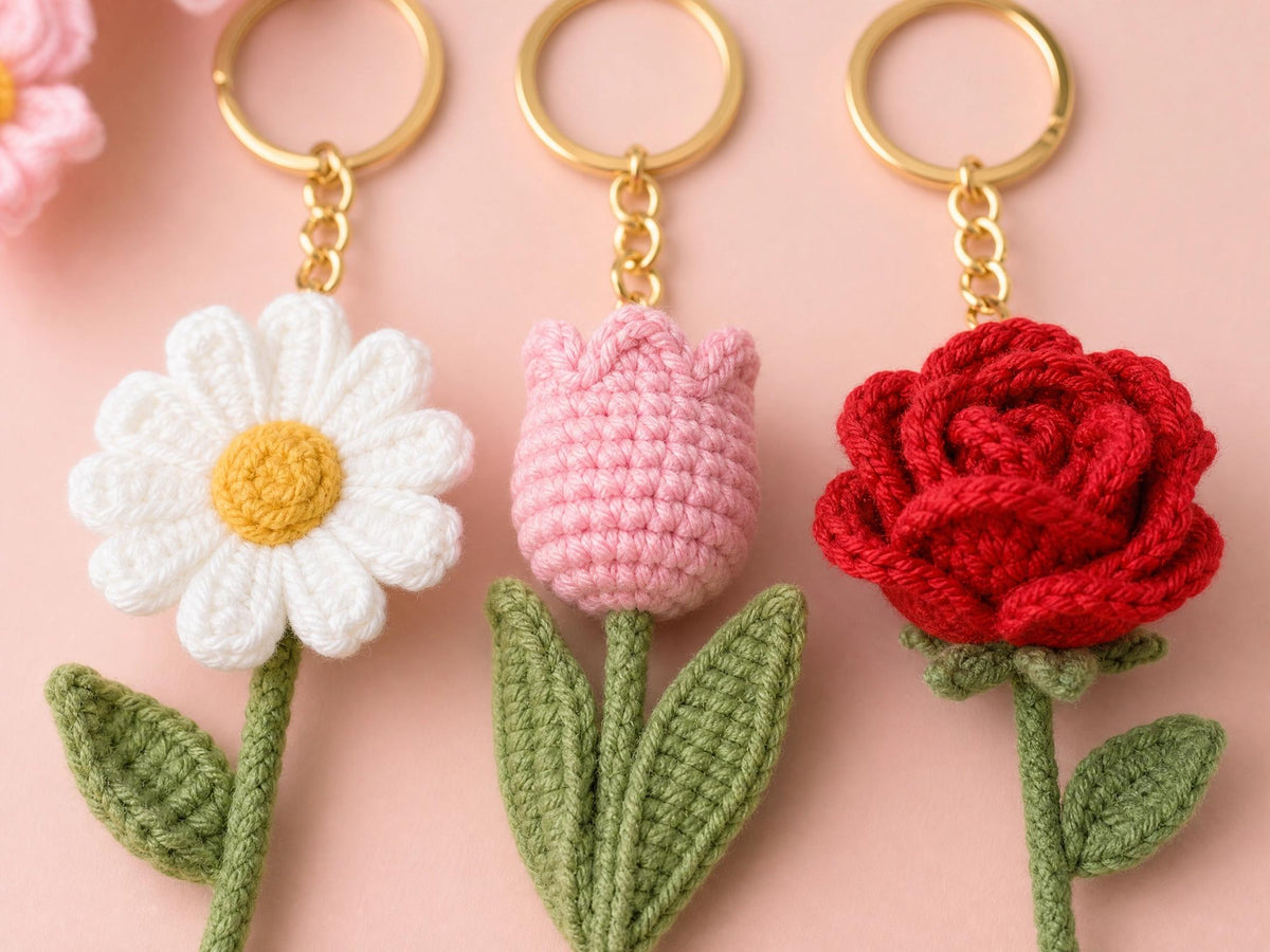 8-in-1 Amigurumi Keychain Crochet Pattern – Flower, Fruit, Animal, Rainbow Designs (PDF Download)