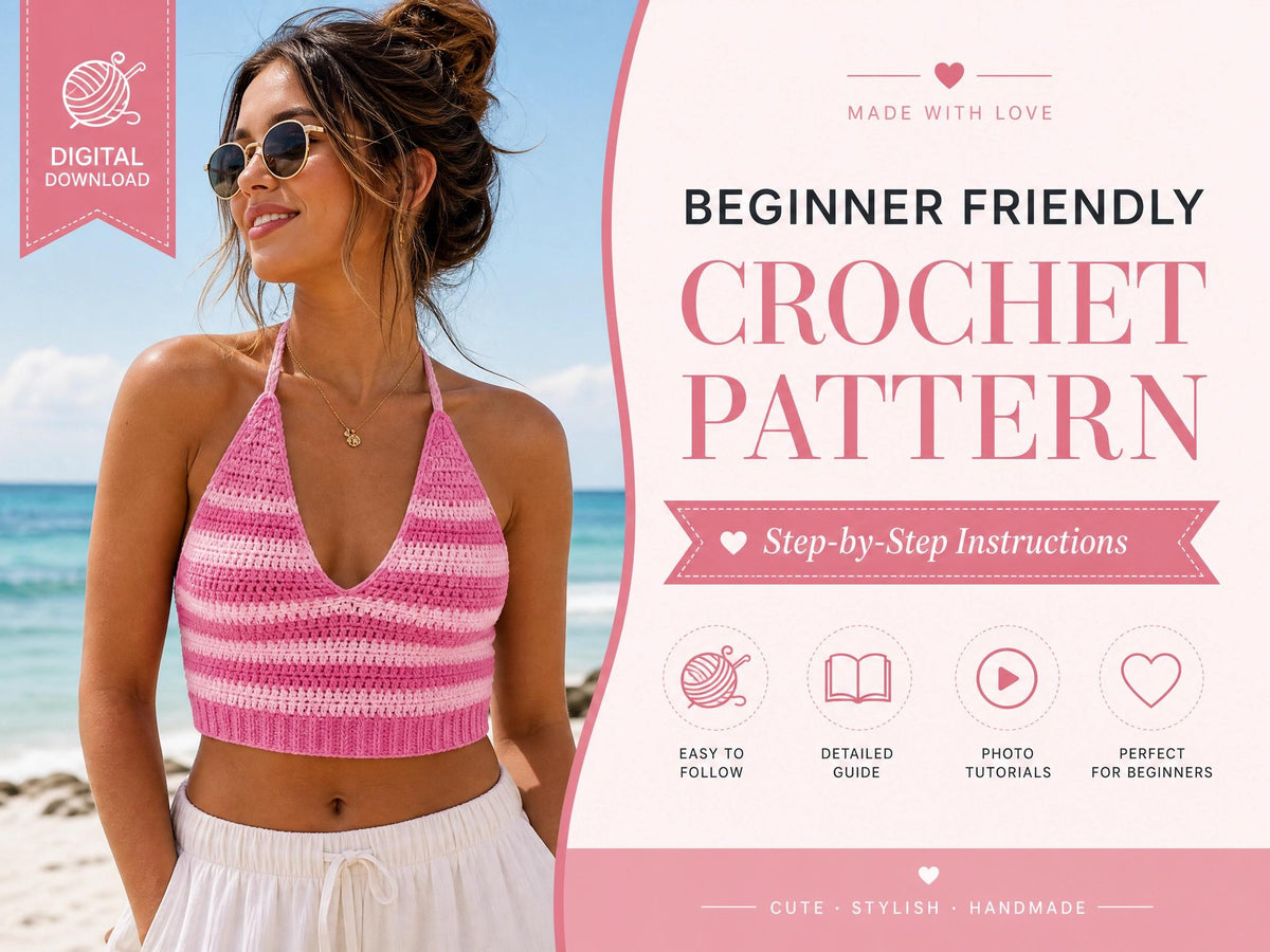 Striped Halter Crop Top Crochet Pattern - Beginner Friendly PDF