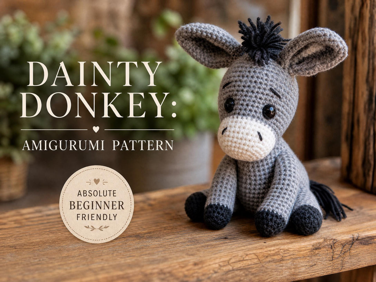 Beginner Crochet Donkey Amigurumi Pattern – Easy Stuffed Animal PDF (Digital Download)