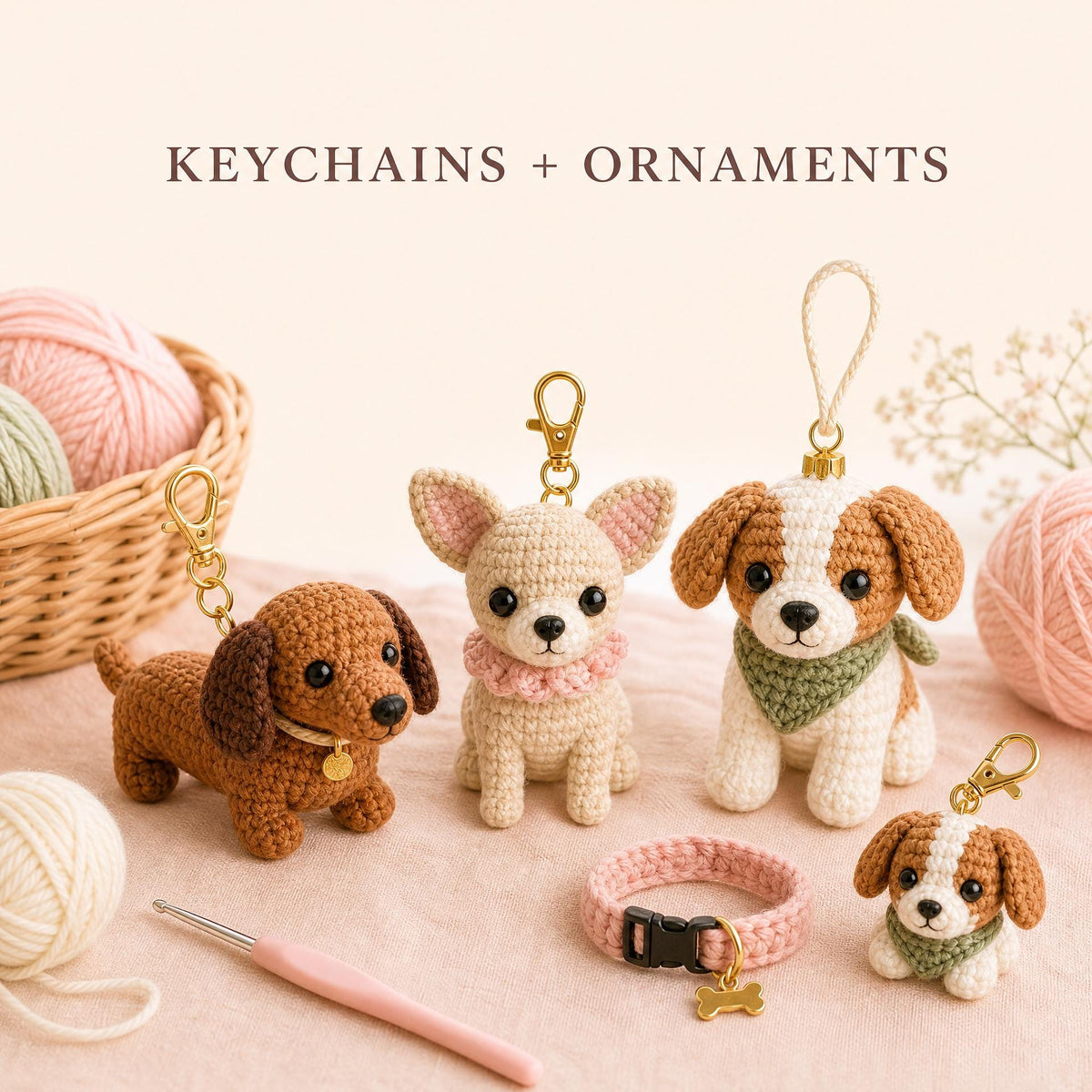 50 Dog Amigurumi Crochet Patterns, Puppy Toys, Keychains, Ornaments (Digital Download)