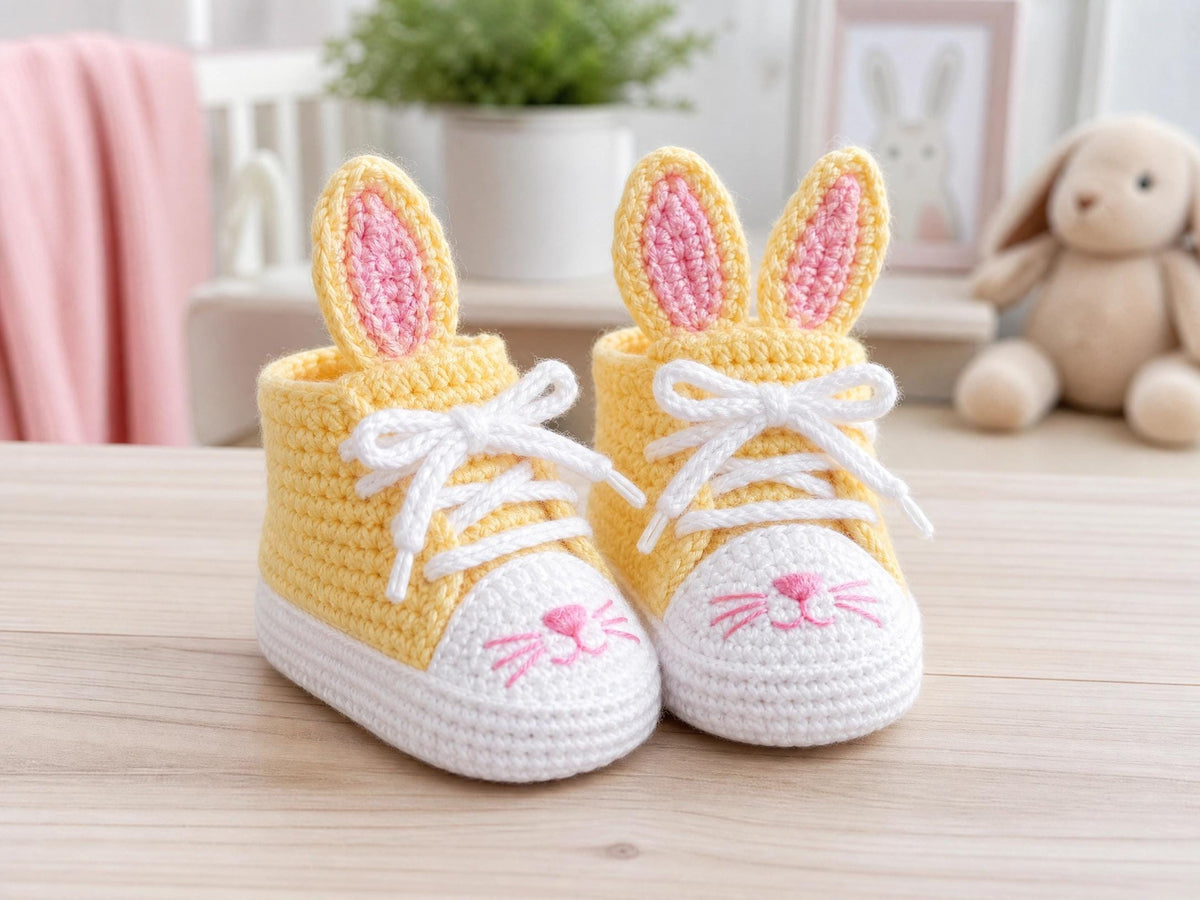 Bunny Sneaker Baby Booties Crochet Pattern - Complete Step-by-Step Beginner Guide (PDF)