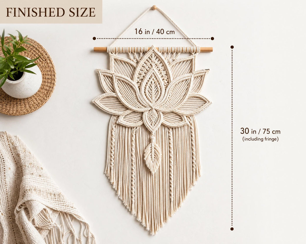 Boho Lotus Coiled Rope Wall Hanging Pattern (PDF Download) + 60 Macrame Knot Patterns