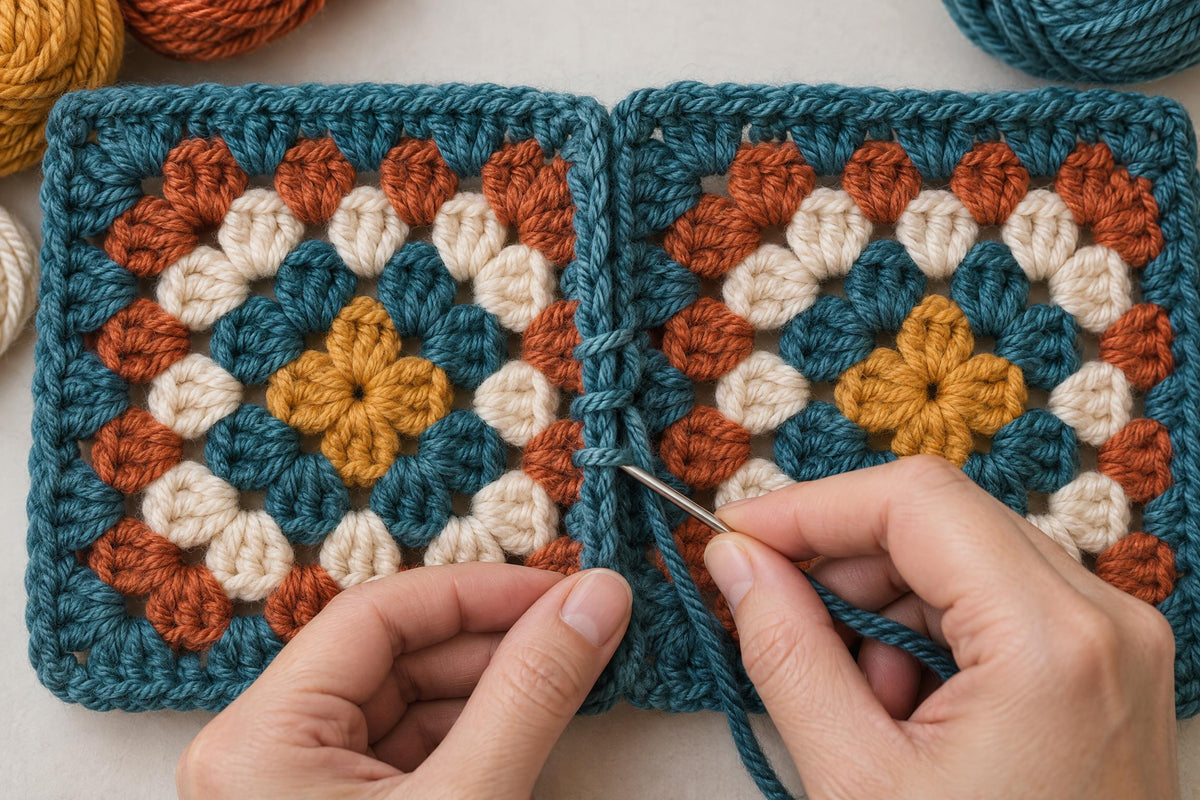 Crochet Hooded Scarf Pattern: 32 Granny Squares, Pockets, Tassel Fringe (Digital Download)
