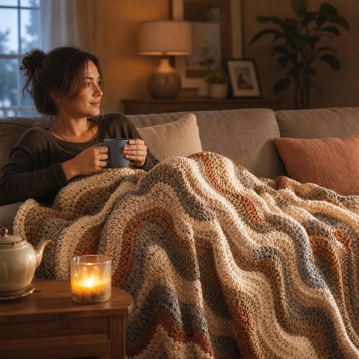 Textured Waves Throw Crochet Pattern PDF - Sampler Blanket - Intermediate Skill - Instant Digital Download