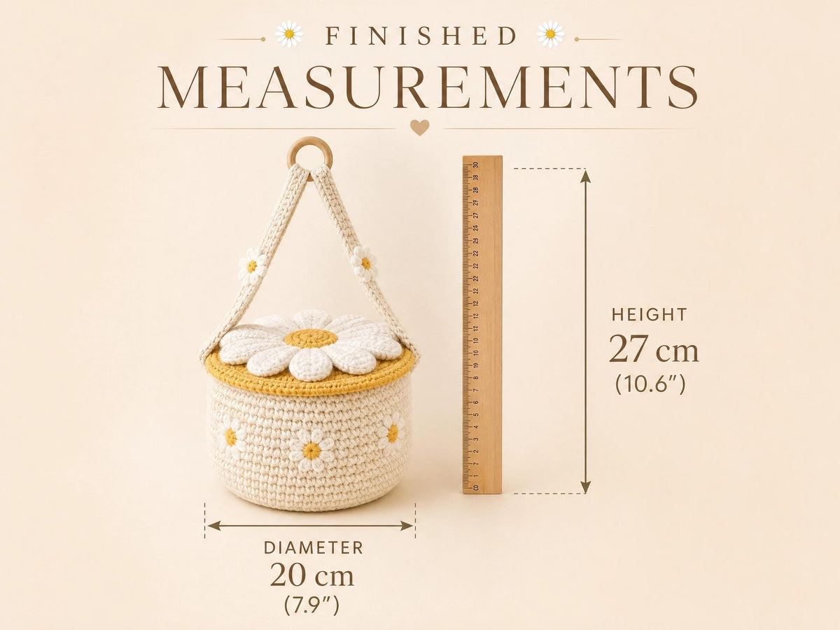 Daisy Hanging Basket Crochet Pattern | Flower Fruit Basket Wall Pouch PDF