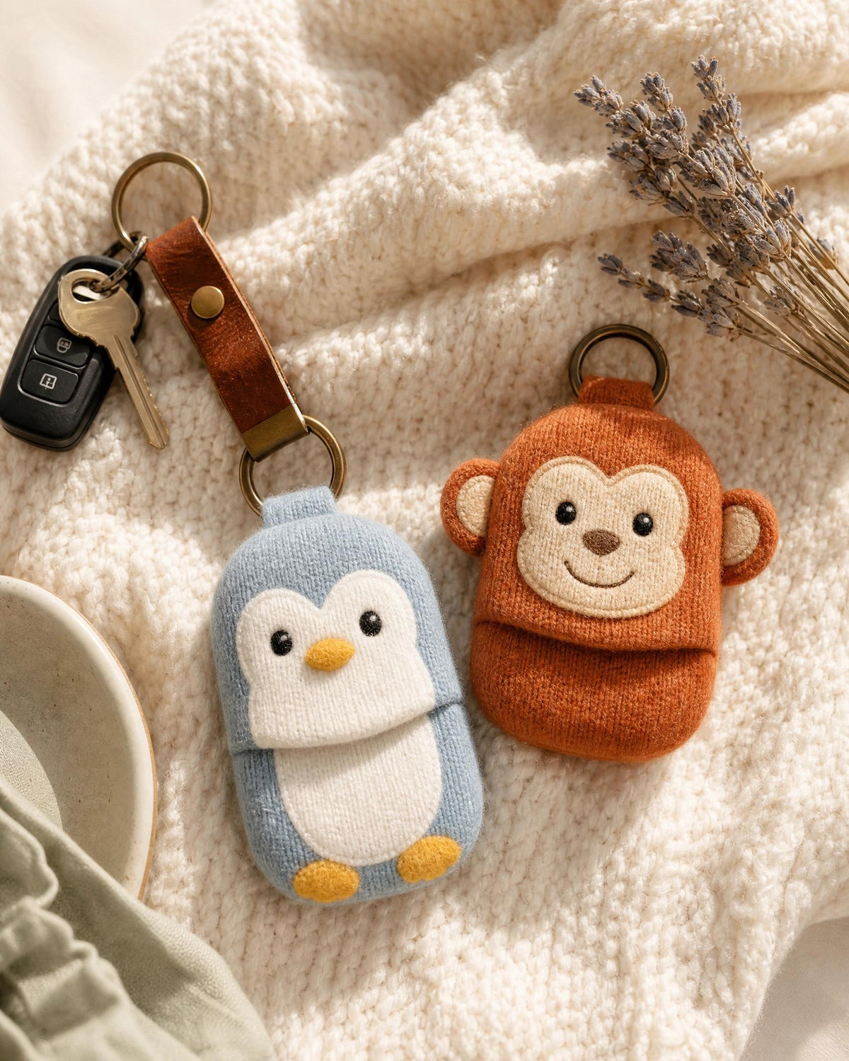 Crochet Penguin Monkey Key Fob Pattern, Animal Car Key Holder Cozy (PDF)