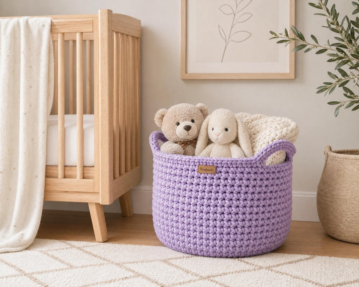 Lavender Crochet Rope Basket Pattern | Sturdy Nursery Storage (PDF Download)