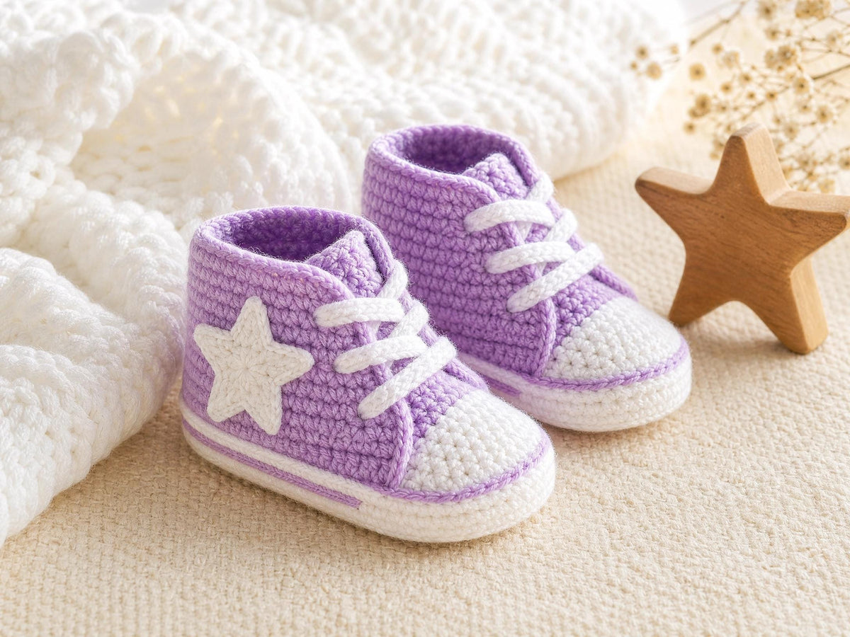 Crochet Baby Booties Pattern | Star Sneakers, Security Blanket Style (PDF Download)