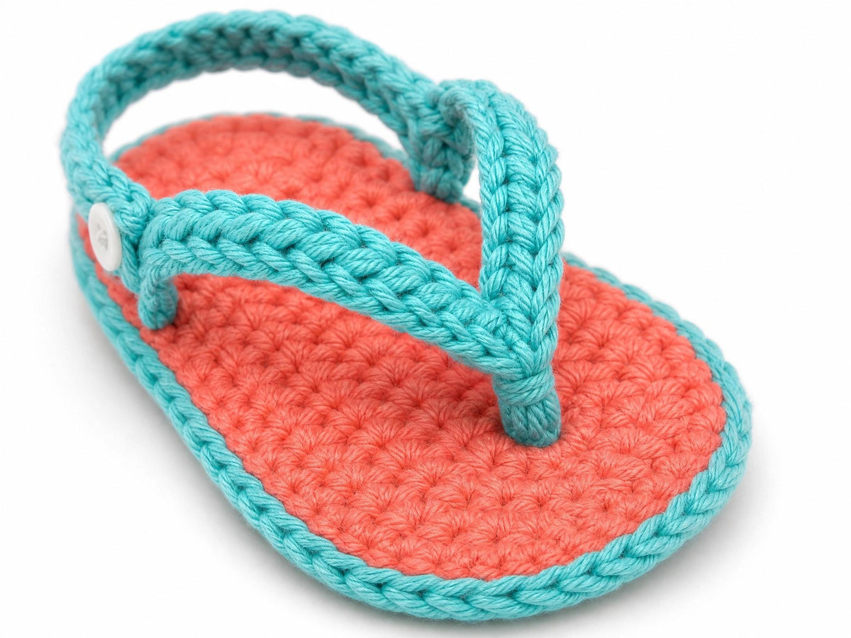 Crochet Baby Flip-Flops Pattern: Coral Turquoise Sandals (0-6 Months) (PDF Download)