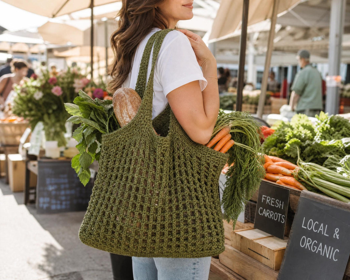 Weekend Market Tote Crochet Pattern, Ribbed Texture Bag PDF, Sustainable Shopper, Intermediate