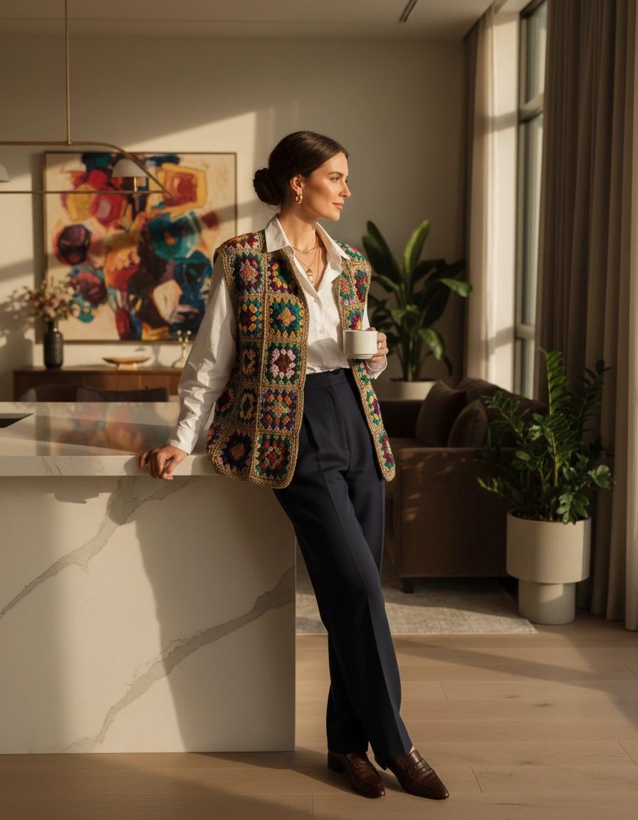 Granny Square Vest Crochet Pattern, Tailored Waistcoat, Button Front Crop Top, Boho Chic (PDF)