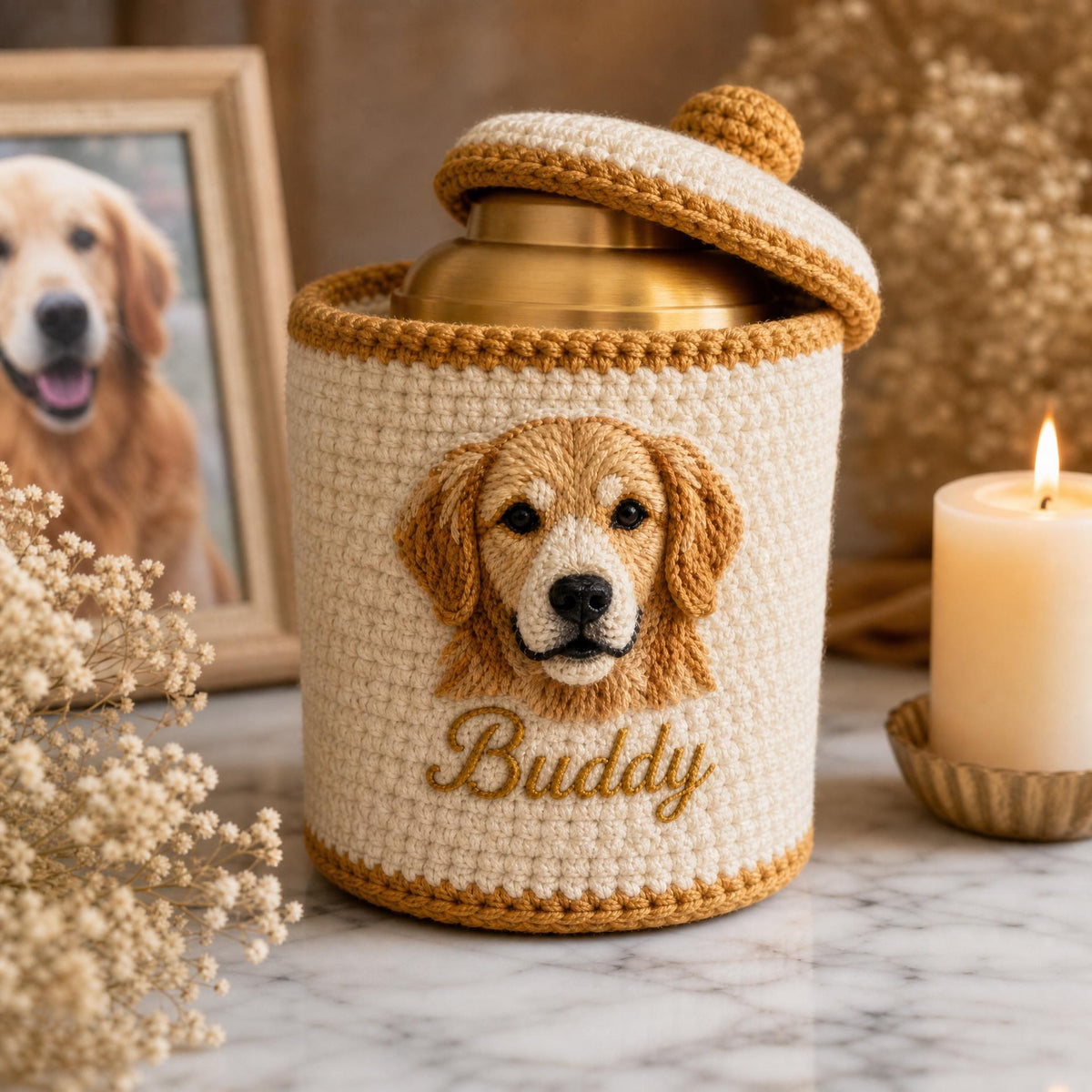 Custom Pet Portrait Urn Cover Crochet Pattern | Yarn Painting Keepsake (PDF Download)