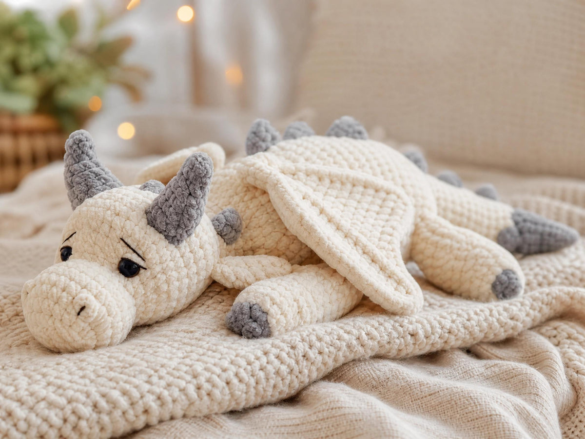Crochet Dragon Pattern | Beginner Chenille Amigurumi Plushie (PDF Download)
