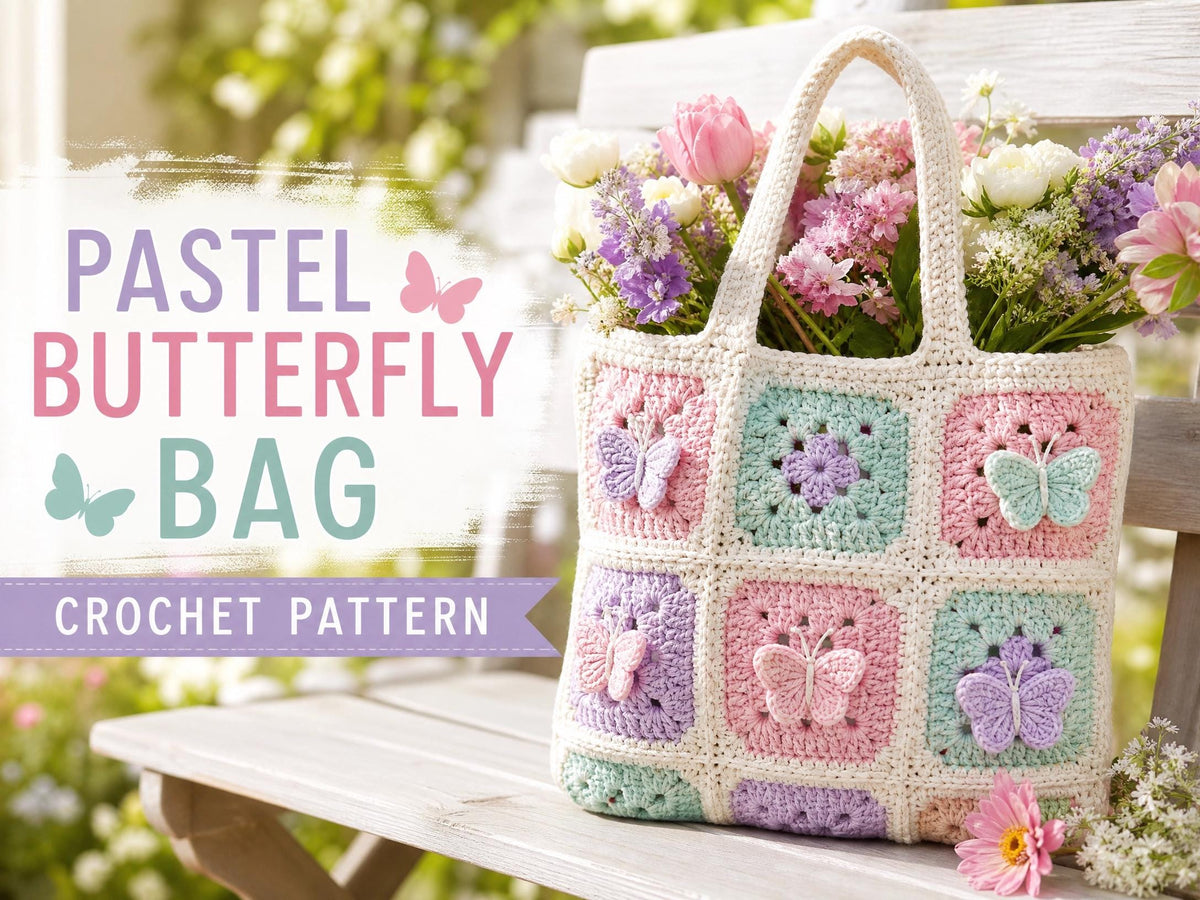 Pastel Granny Square Butterfly Bag Crochet Pattern – Beginner Tote (PDF Download)