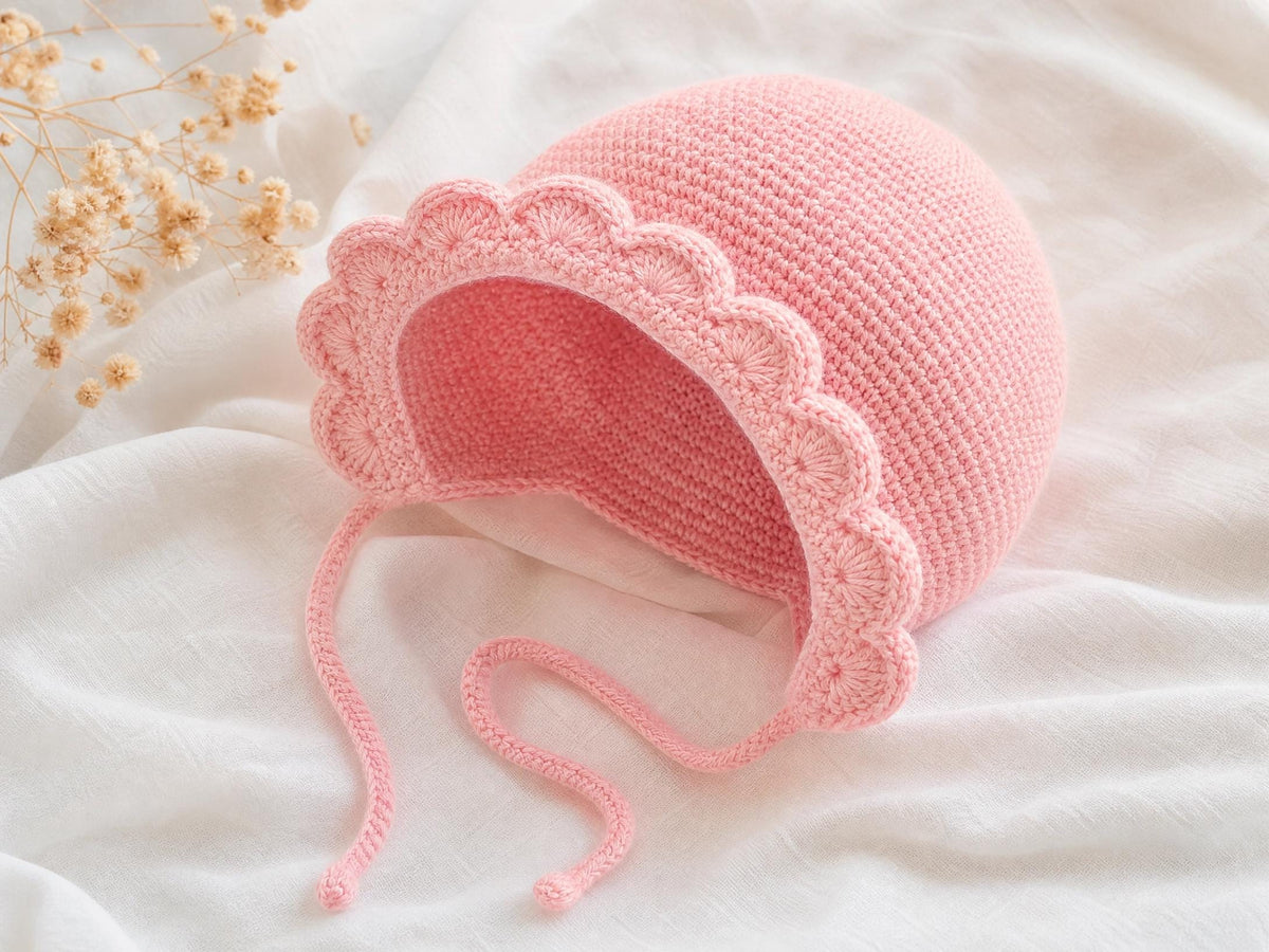 Crochet Baby Bonnet Pattern, Scallop Sun Hat, Newborn Crochet PDF (Instant Download)