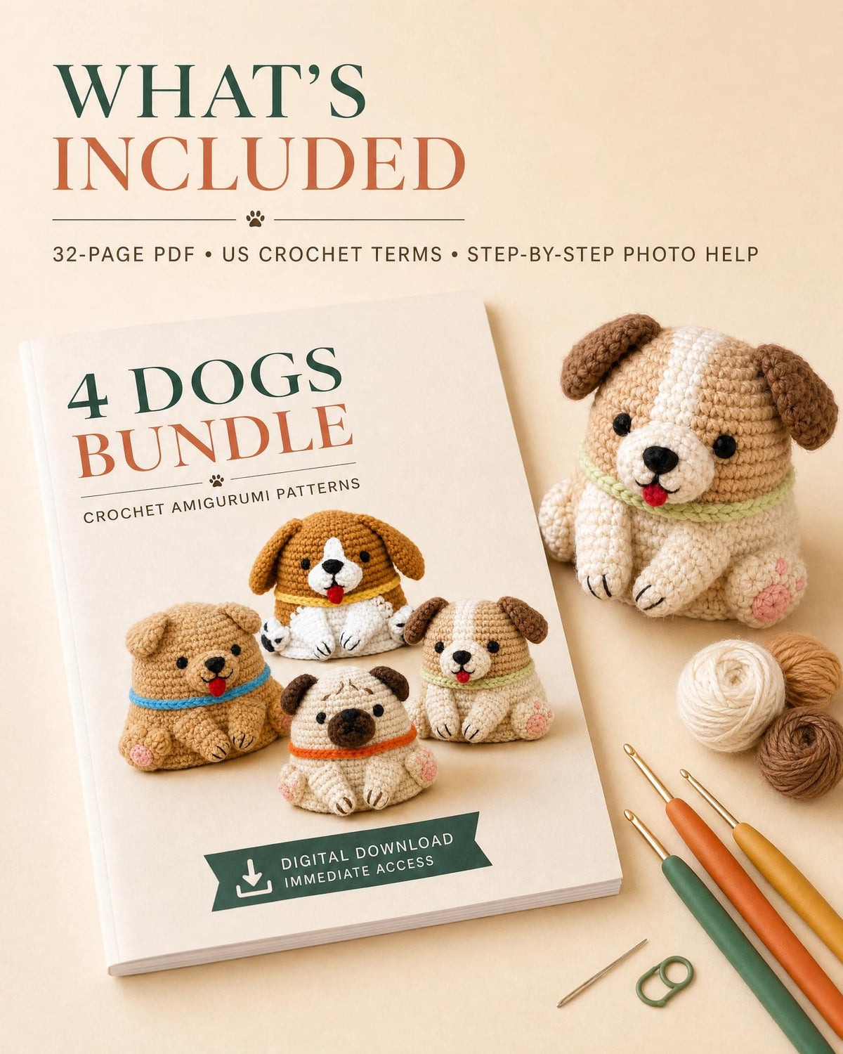 Crochet Dog Amigurumi Pattern Bundle | Beagle, Pug Plush Toy (PDF Download)