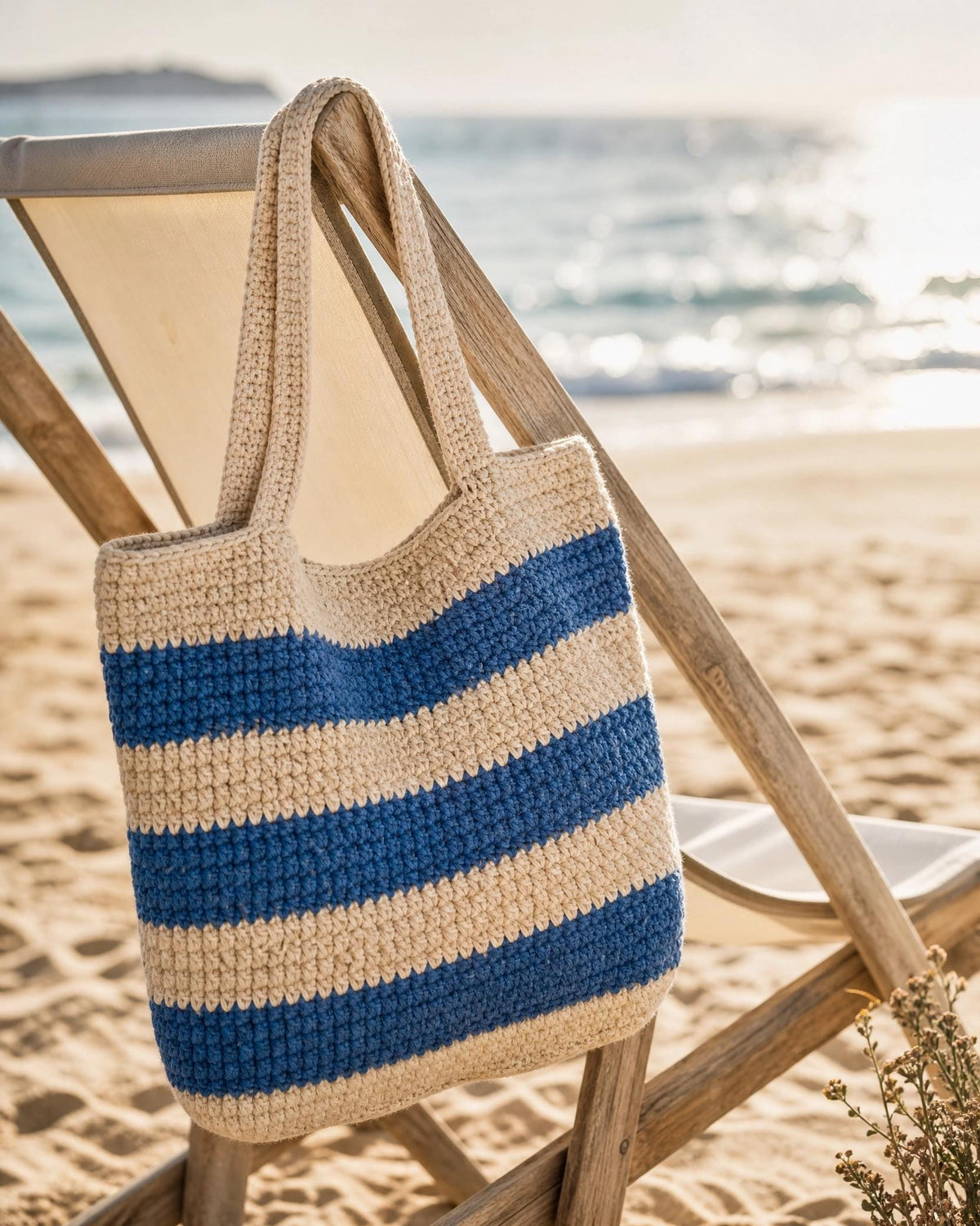 Striped Crochet Beach Tote Bag Pattern, Beginner Friendly Market Bag (PDF)