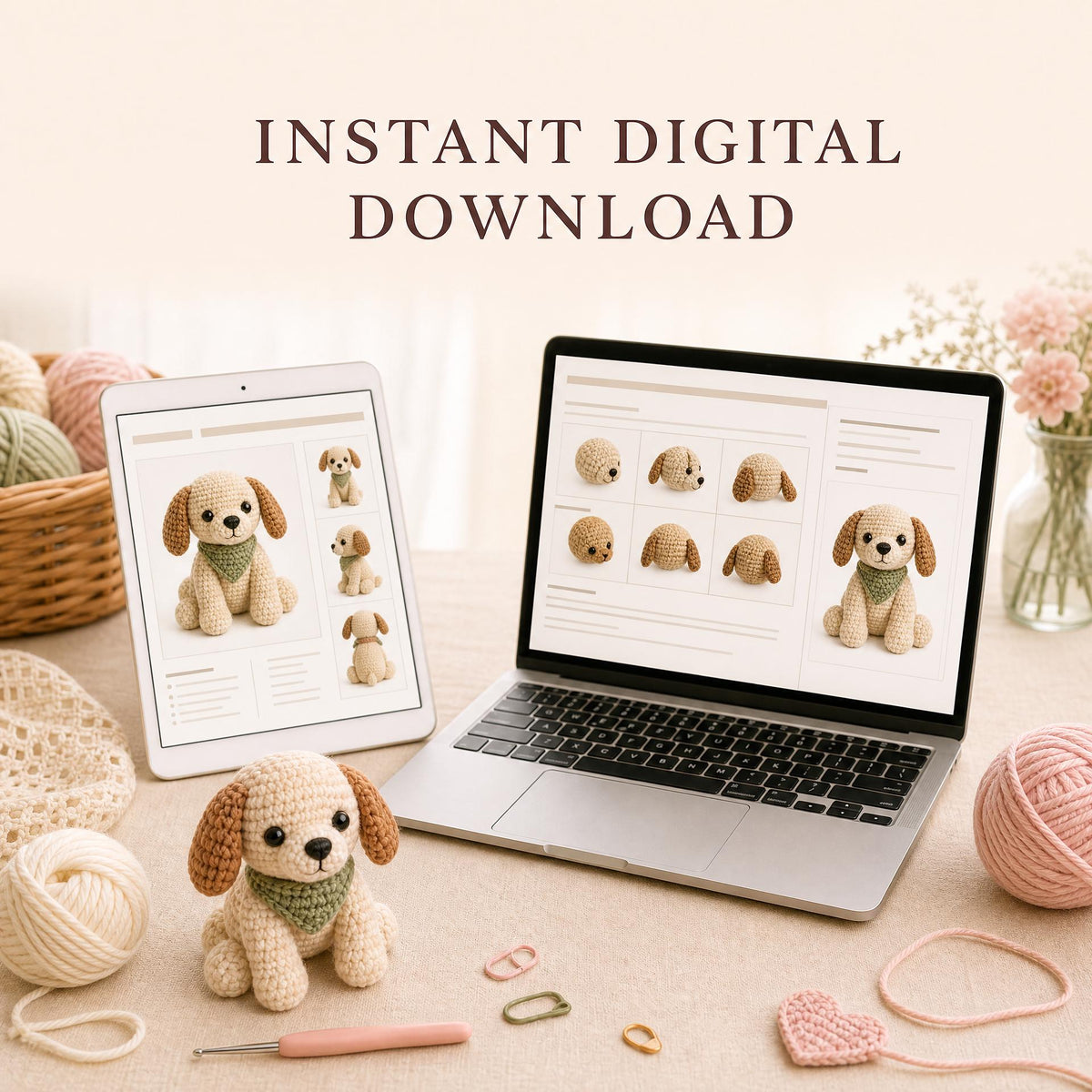 50 Dog Amigurumi Crochet Patterns, Puppy Toys, Keychains, Ornaments (Digital Download)