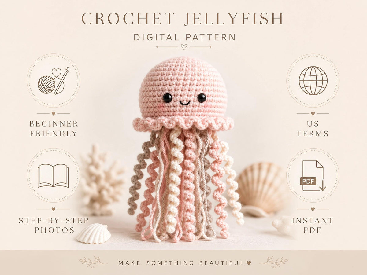 Crochet Jellyfish Pattern | Beginner Amigurumi Plushie, Velvet Yarn Toy (PDF Download)