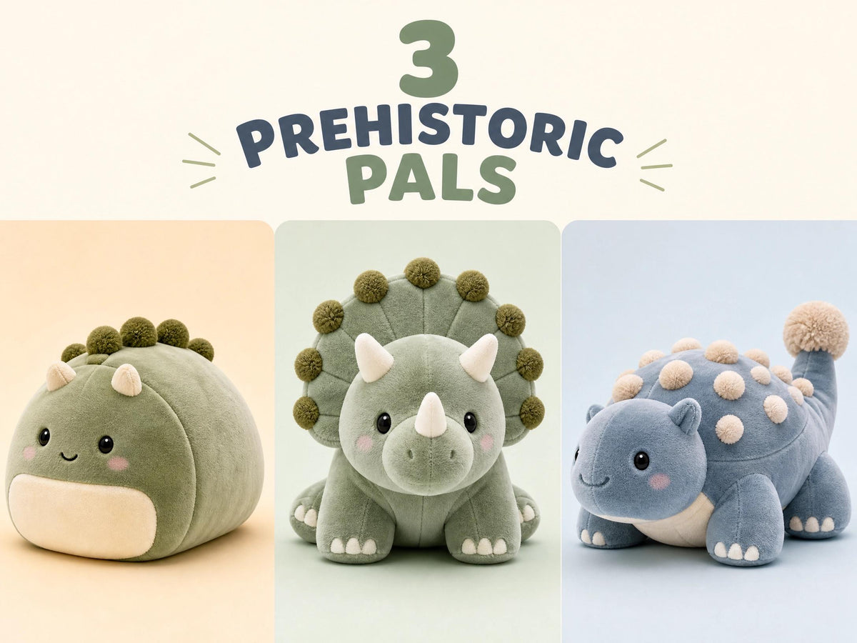 3-in-1 Dinosaur Crochet Pattern PDF | Mini Triceratops, Ankylosaurus & Dragon Amigurumi | No-Sew Plush | Instant Download