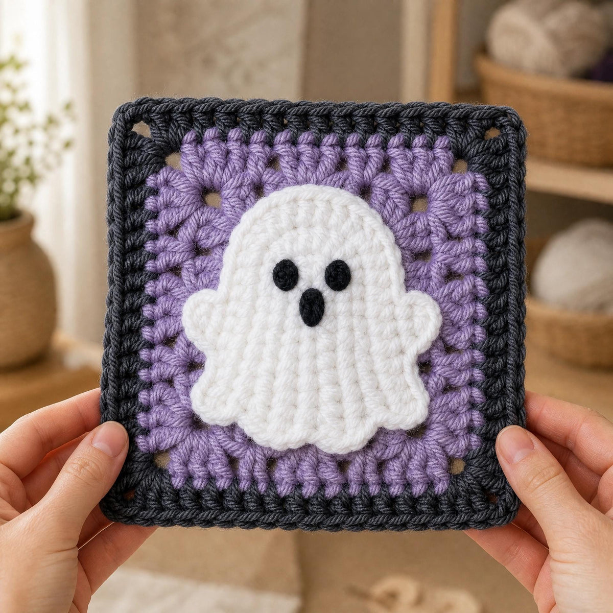 Beginner Ghost Granny Square Crochet Pattern | Halloween Applique (PDF)