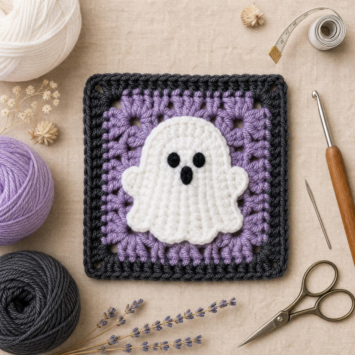 Beginner Ghost Granny Square Crochet Pattern | Halloween Applique (PDF)