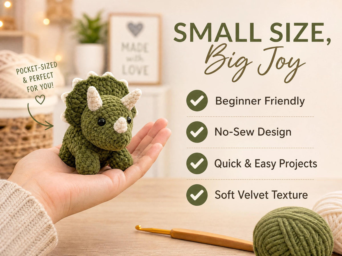 3-in-1 Dinosaur Crochet Pattern PDF | Mini Triceratops, Ankylosaurus & Dragon Amigurumi | No-Sew Plush | Instant Download