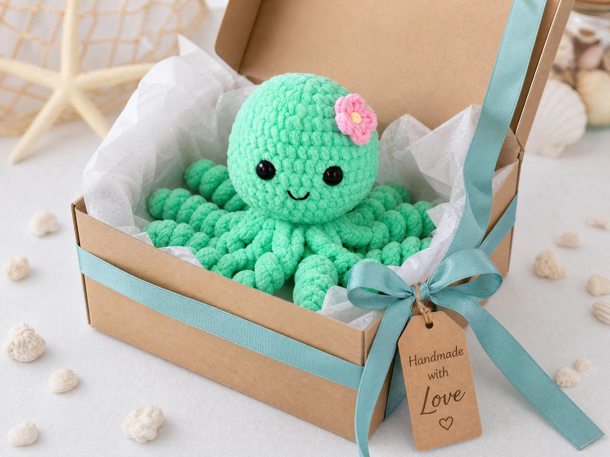 Curly Octopus No-Sew Crochet Pattern | Beginner Amigurumi | Plush Chenille Yarn | Instant Download PDF