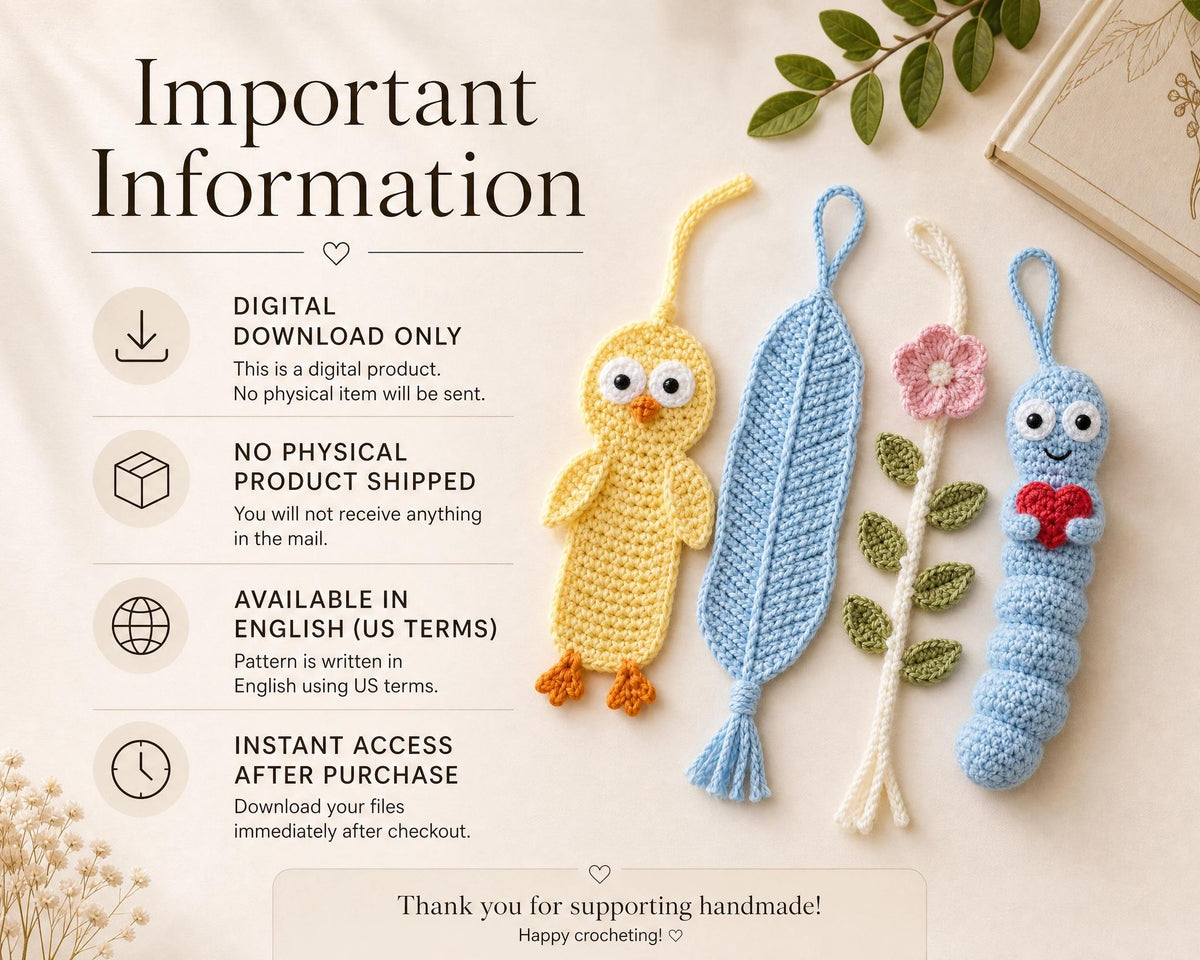 Crochet Bookmark Pattern Bundle, 4 Amigurumi Designs, Beginner Friendly PDF (Instant Download)