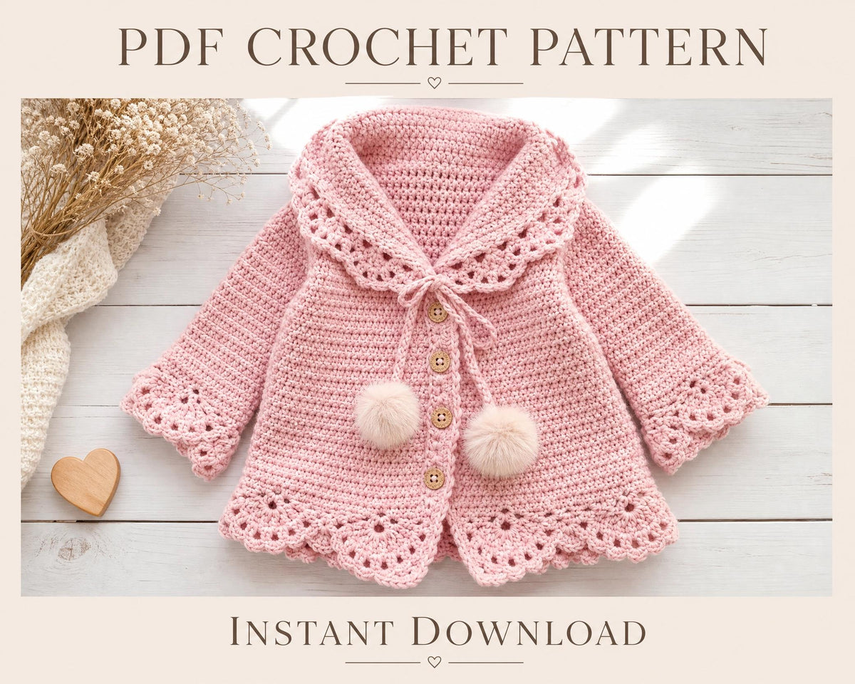 Blossom Baby Coat Crochet Pattern, Top-Down Raglan Cardigan, 6-12 Months (PDF Download)