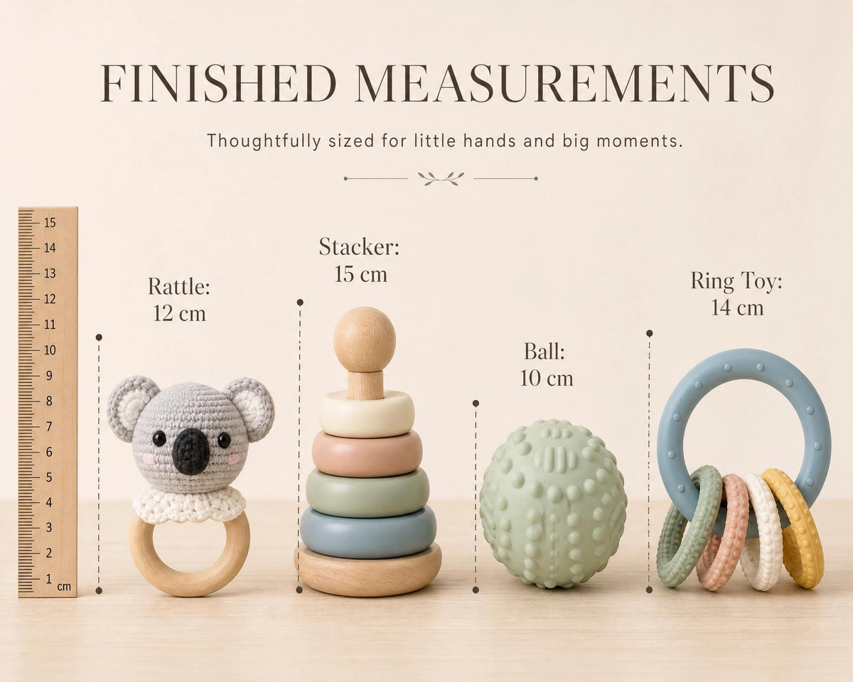 4-in-1 Sensory Toy Crochet Patterns | Koala Rattle, Stacking Rings, Ball (PDF Download)