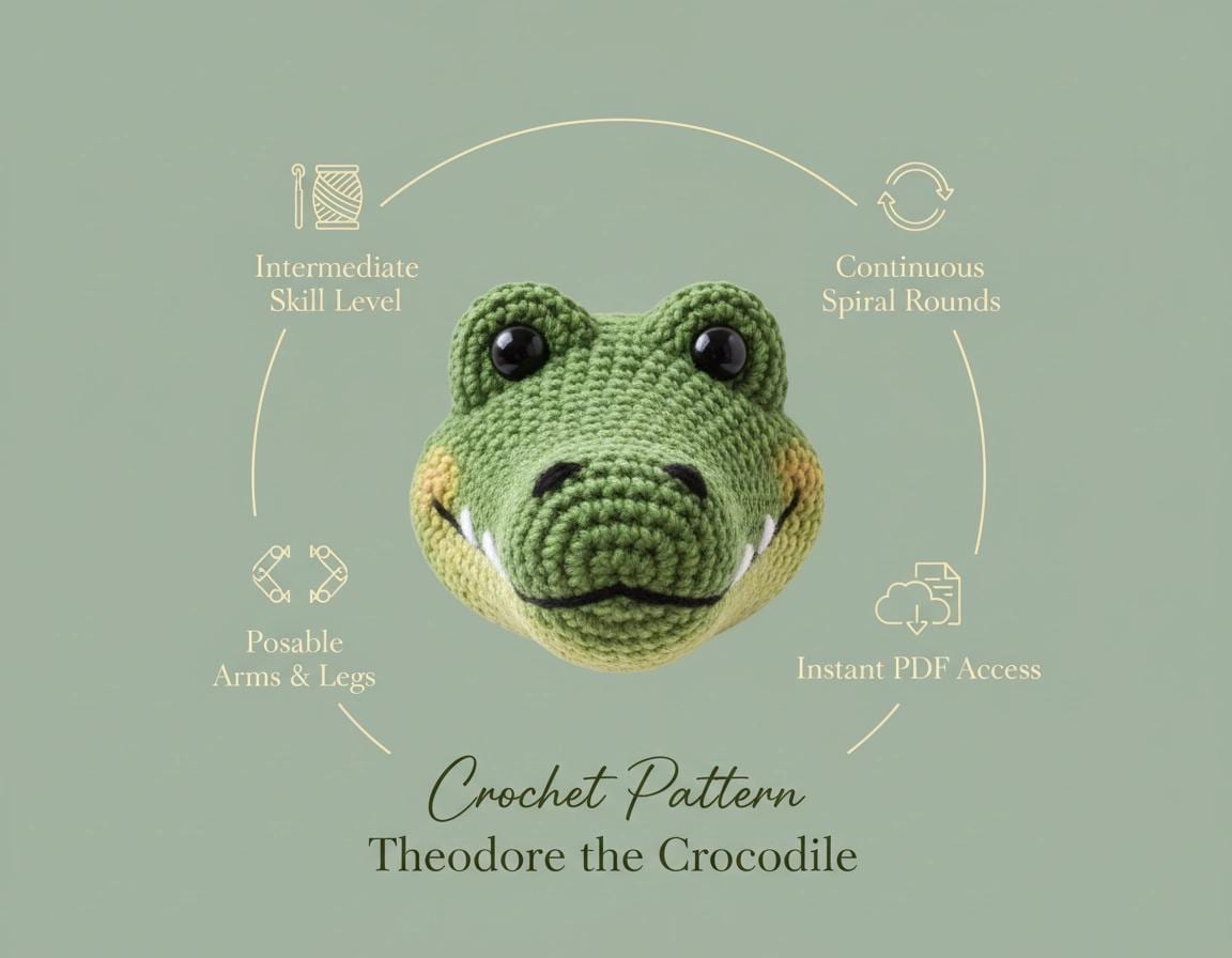 Crocodile Amigurumi Crochet Pattern - Intermediate PDF - Posable Toy Animal - Instant Download