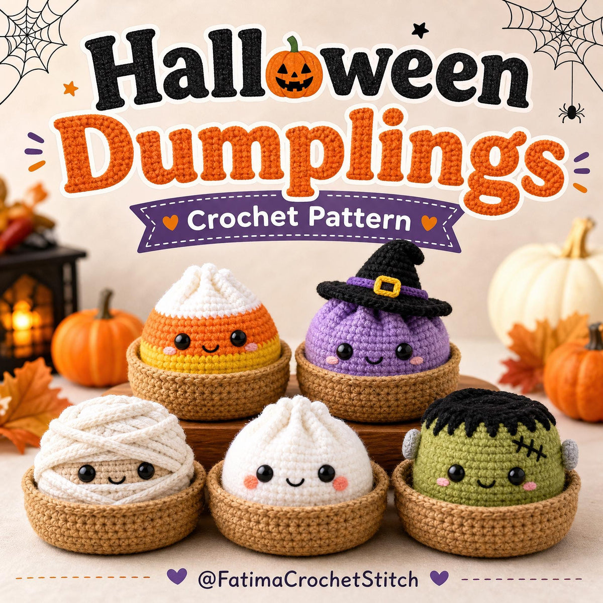 Halloween Dumplings Crochet Pattern, No Sew Amigurumi Food Tutorial (PDF Download)