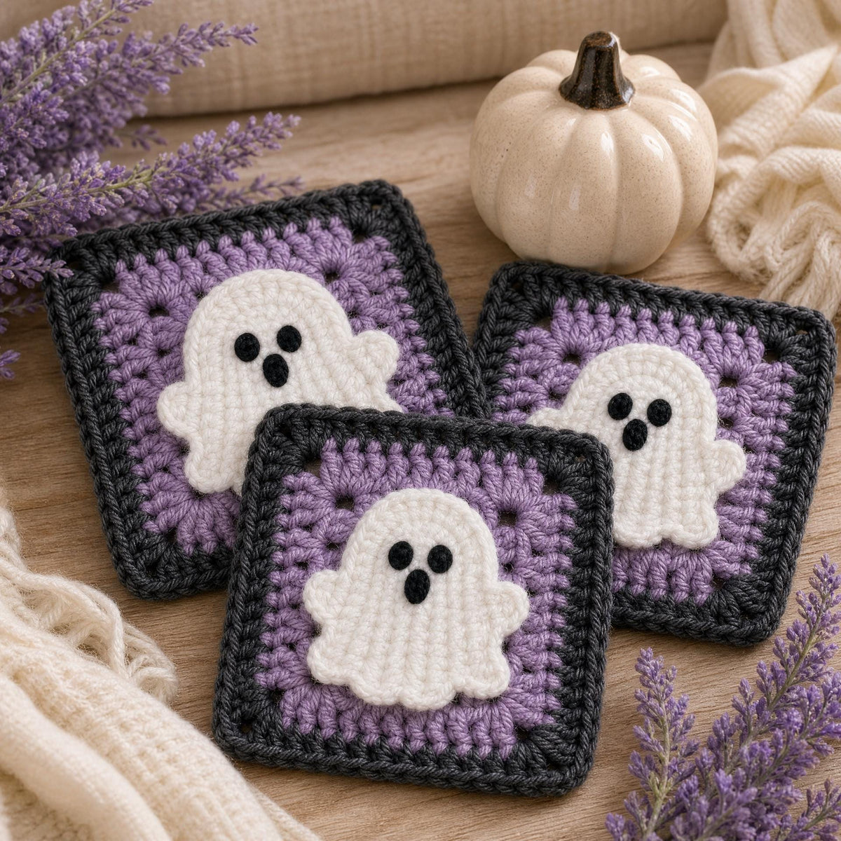 Beginner Ghost Granny Square Crochet Pattern | Halloween Applique (PDF)