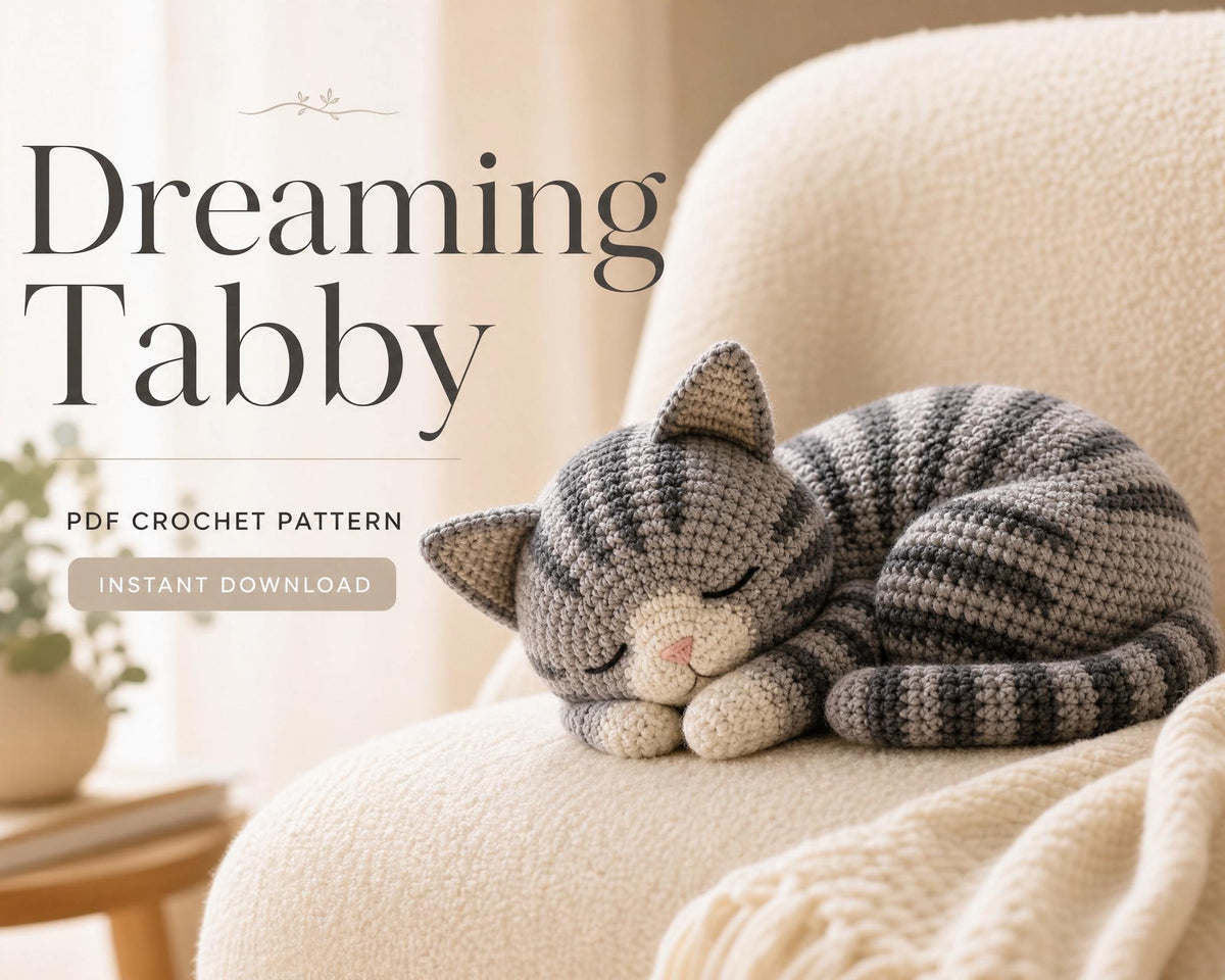 Sleeping Tabby Cat Crochet Pattern, Beginner Amigurumi Kitten PDF Toy Tutorial
