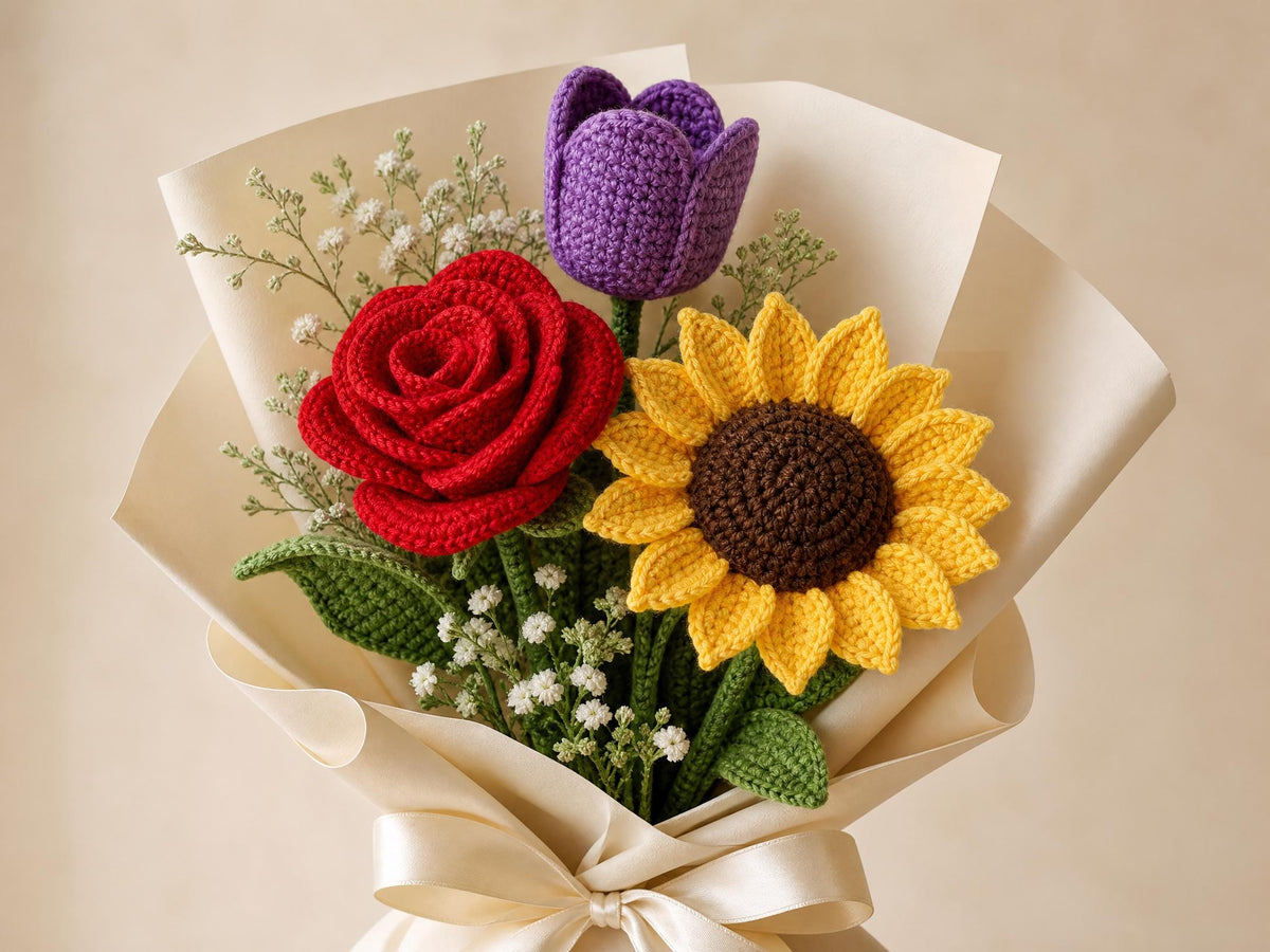 Realistic Crochet Flower Bouquet Pattern | Rose, Tulip, Sunflower Amigurumi (Digital Download)