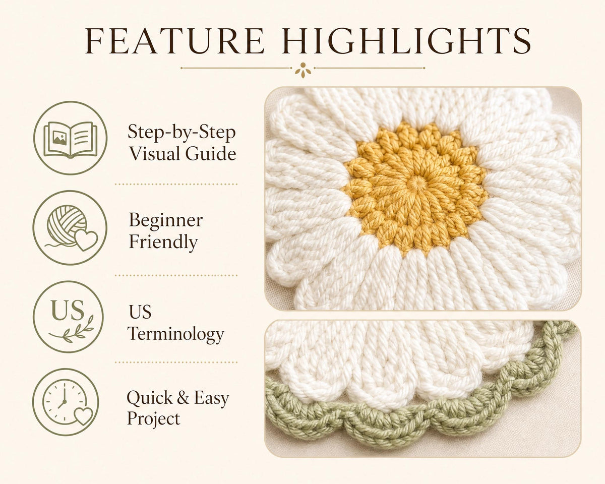 Daisy Coaster Crochet Pattern – Beginner Flower Coaster PDF (Instant Download)