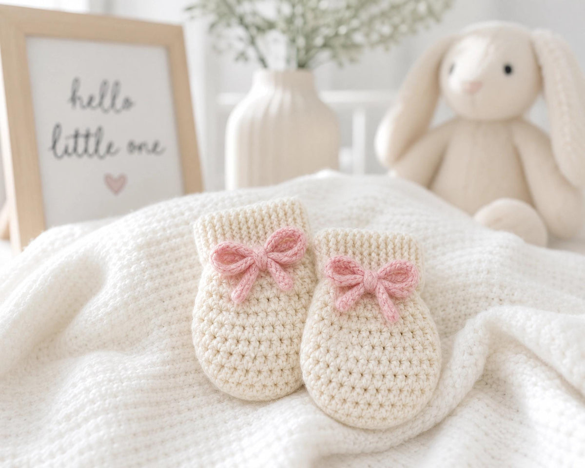 Lacy Newborn Mittens Crochet Pattern | Beginner Scalloped Cuff Baby Mitts (PDF Download)