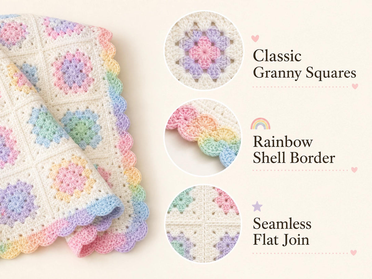 Rainbow Granny Square Baby Blanket Crochet Pattern | Beginner PDF | Scrappy Afghan