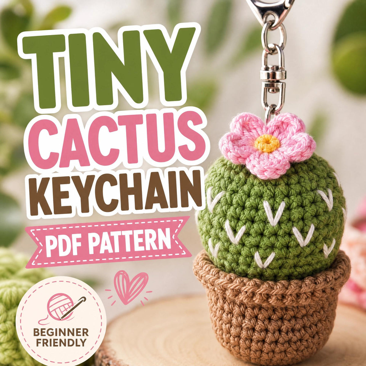 Tiny Cactus Crochet Keychain Pattern | Amigurumi Succulent Bag Charm PDF